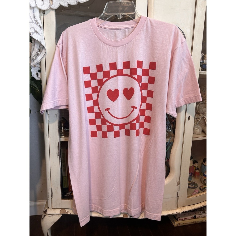Checkered Heart Eyes Smiley Face Women's Shirt XL